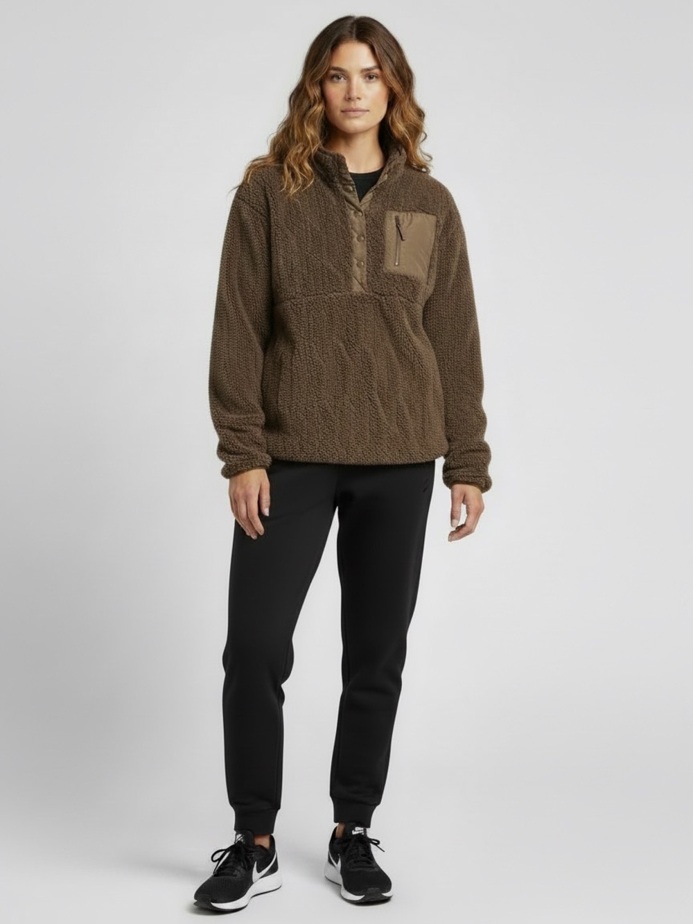 Hurley Women’s Brown Sherpa Fleece Quarter-Snap Pullover Jacket Size XL